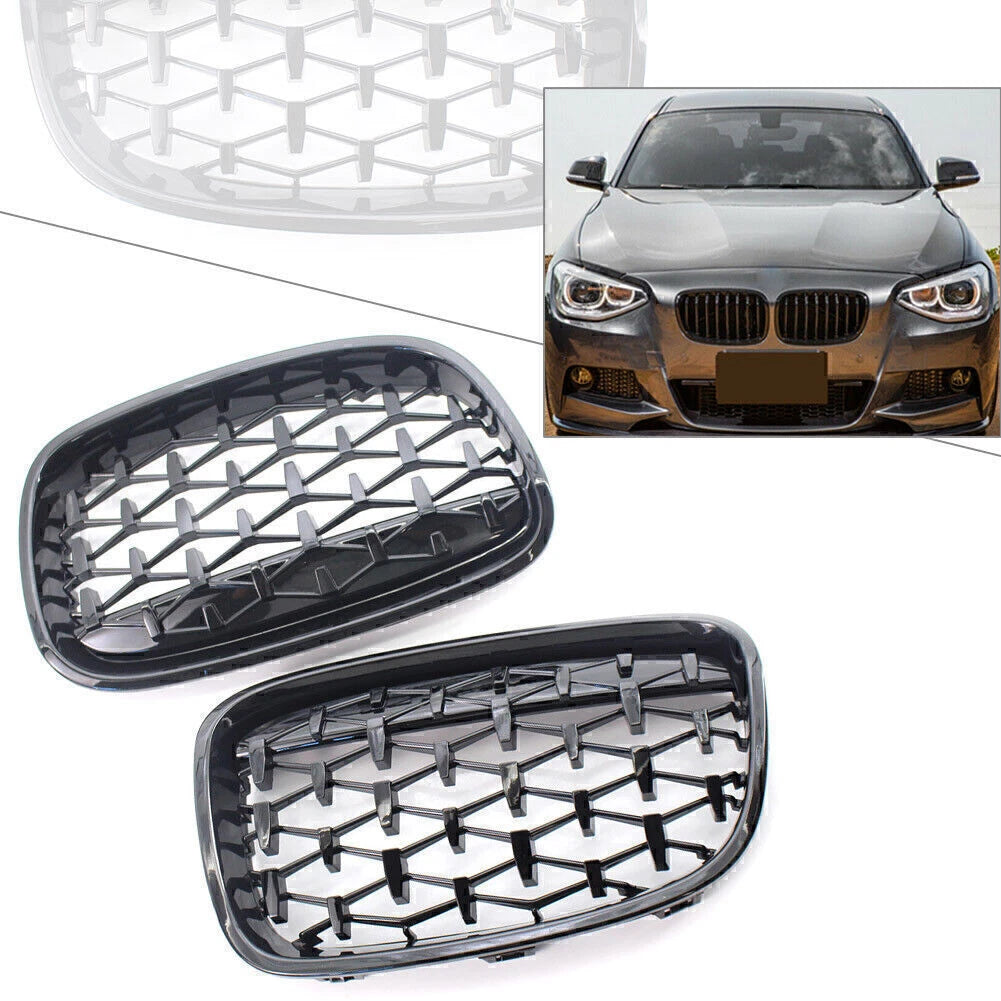 Diamond Meteor Front Kidney Grille Gloss Black for BMW 1 Series (2011-2014)