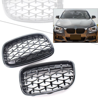 Diamond Meteor Front Kidney Grille Gloss Black for BMW 1 Series (2011-2014)