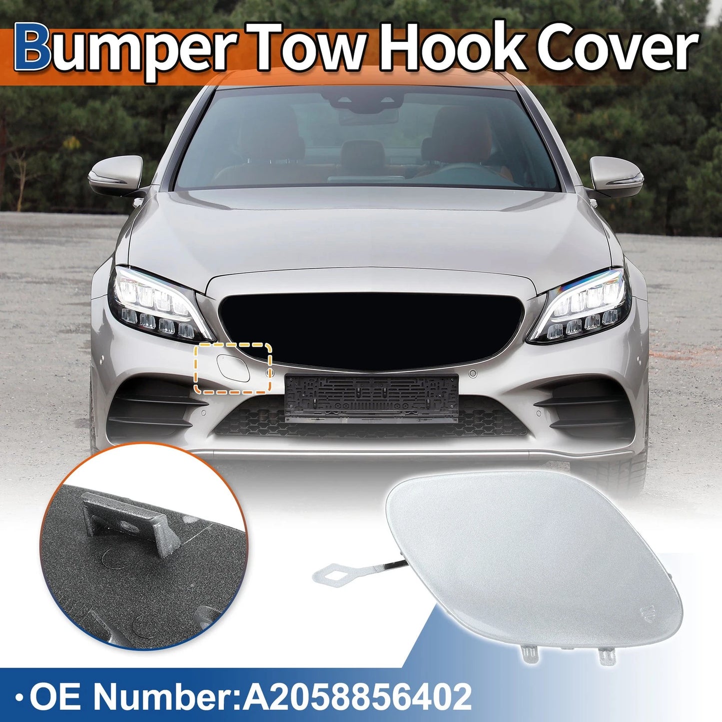 Car Bumper Tow Hook Cover for Mercedes-Benz (2019-2023) Diamond Silver