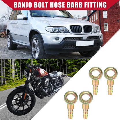 4 x Banjo Bolt Hose Barb Fitting 12mm ID 8mm OD Metal for Auto Motorcycle