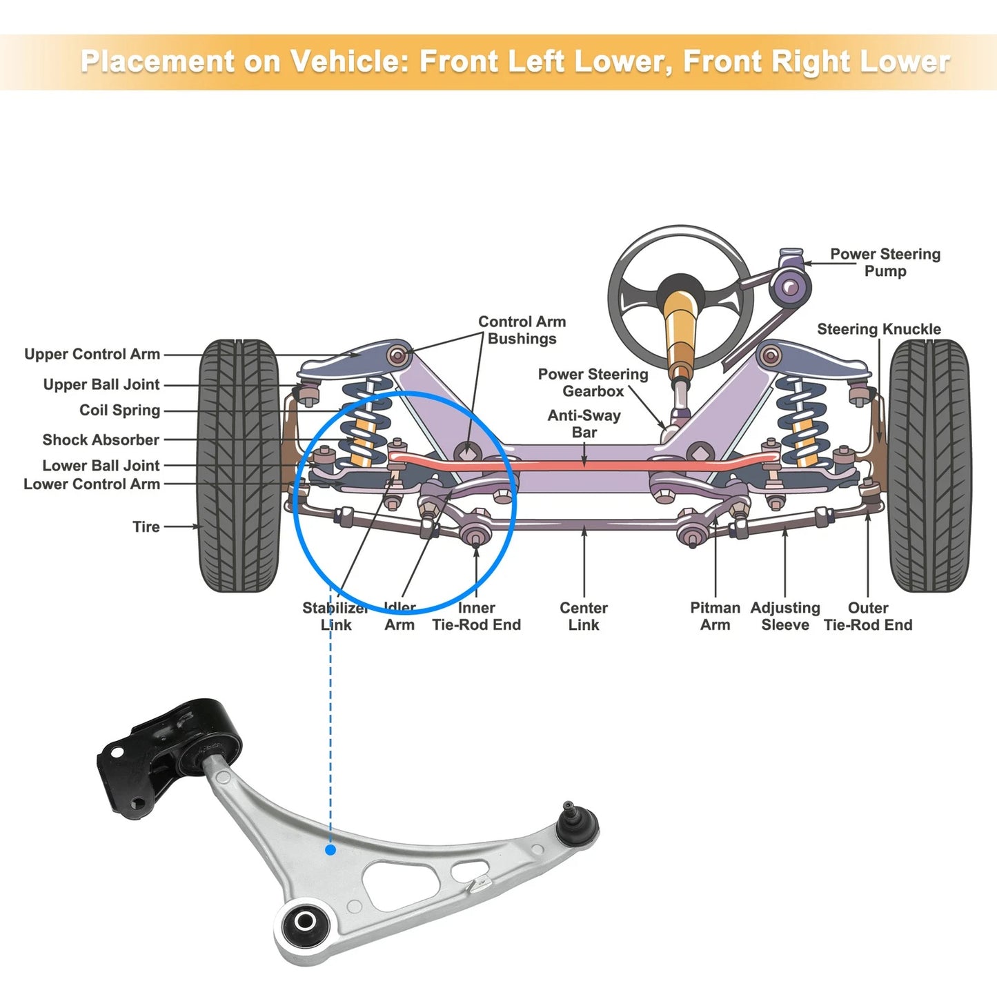 Front Lower Left Control Arm w/Ball Joint for Acura MDX (2014-2020)