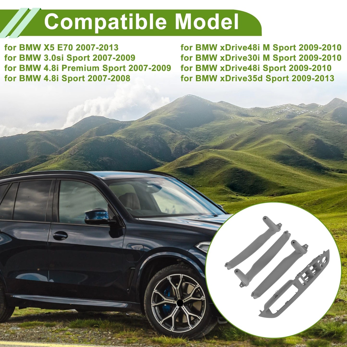 Door Panel Handle Trim Cover for BMW X5 E70 2007-2013 Gray