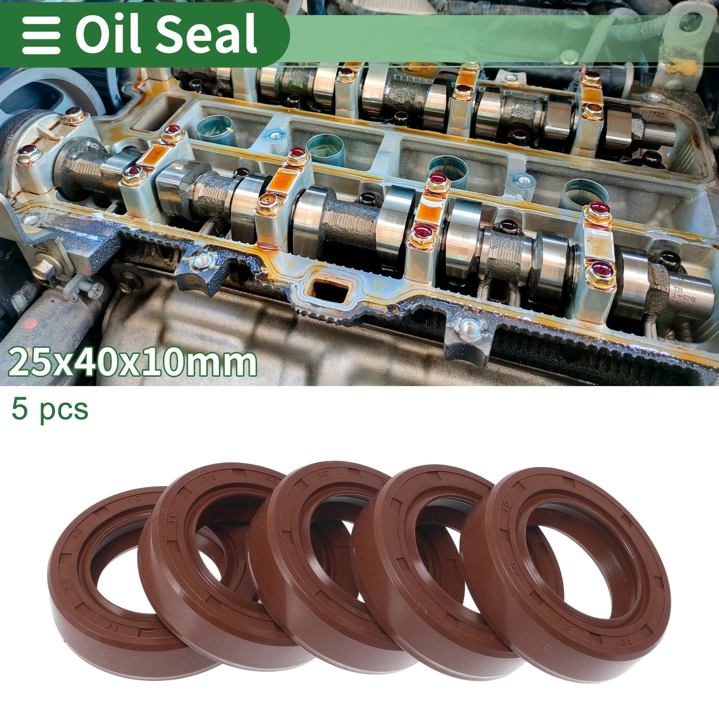 Oil Seal 5 x Seal Ring Rotary Shaft Seal FKM Rubber 25x40x10mm Brown for Make Model