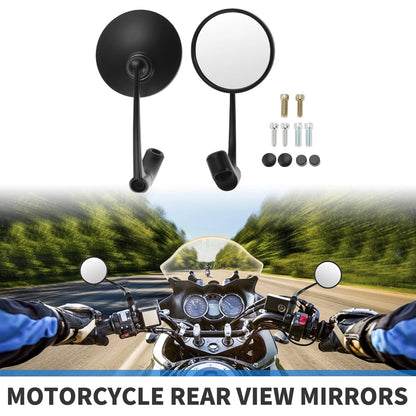 Motorcycle Rear View Mirrors Round Shape Handlebar Mirrors Black 1x