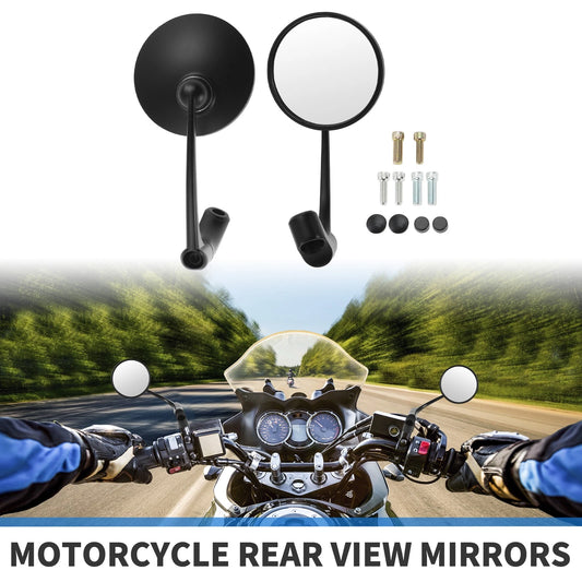 Motorcycle Rear View Mirrors Round Shape Handlebar Mirrors Black 1x