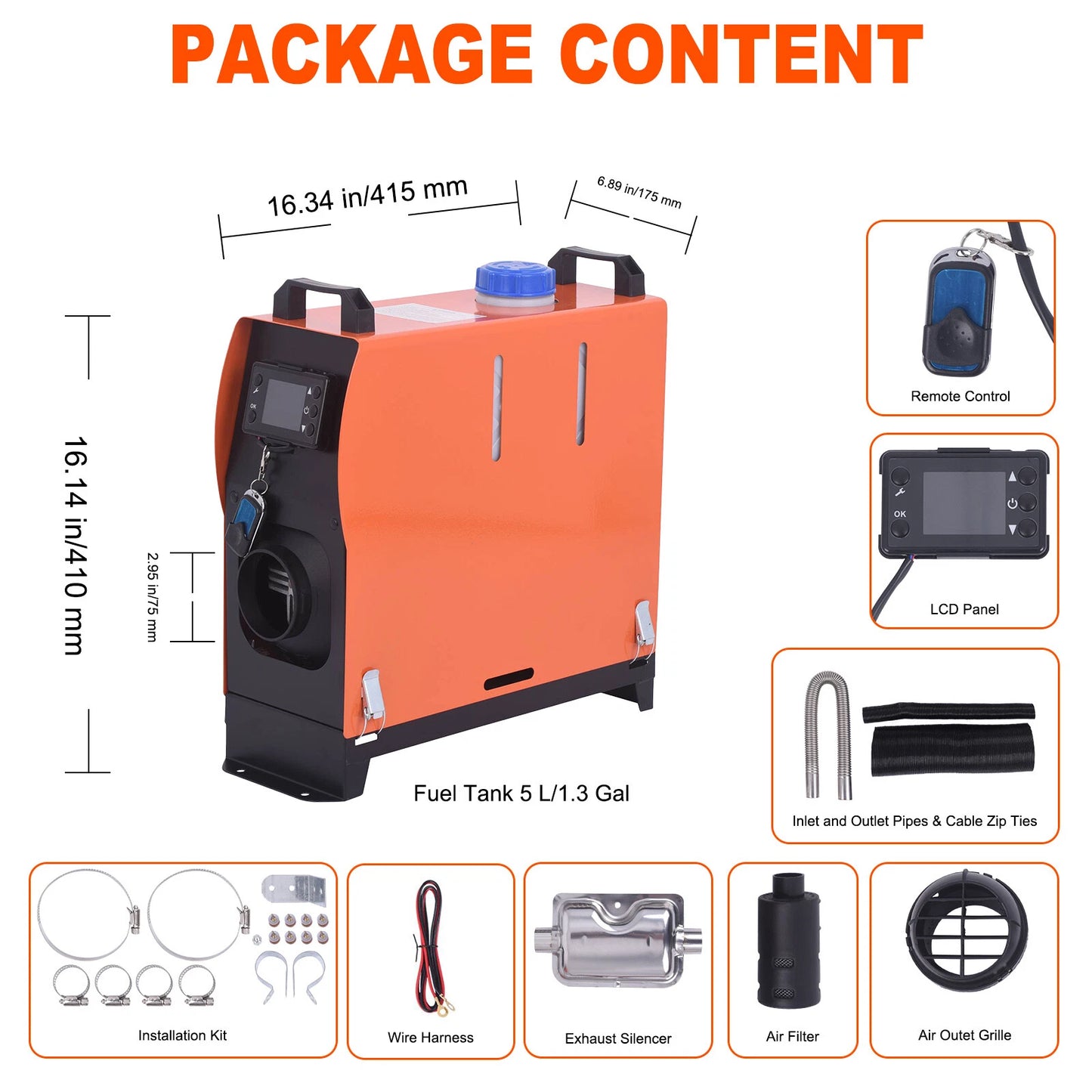 12V 5KW Diesel Air Heater with LCD Remote Control for Car RV Indoors