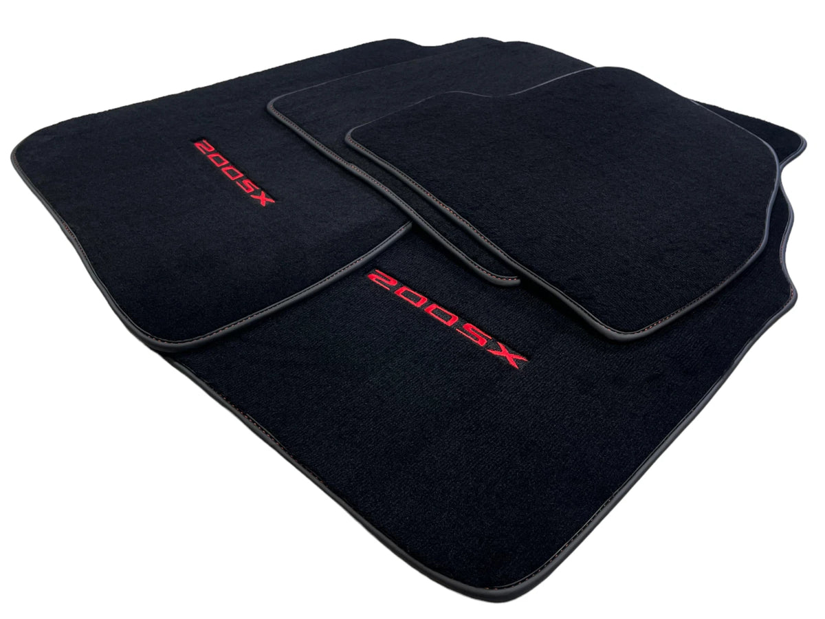 Tailored Black Floor Mats Set for Nissan 200 SX (1995-2000) with Red Logo