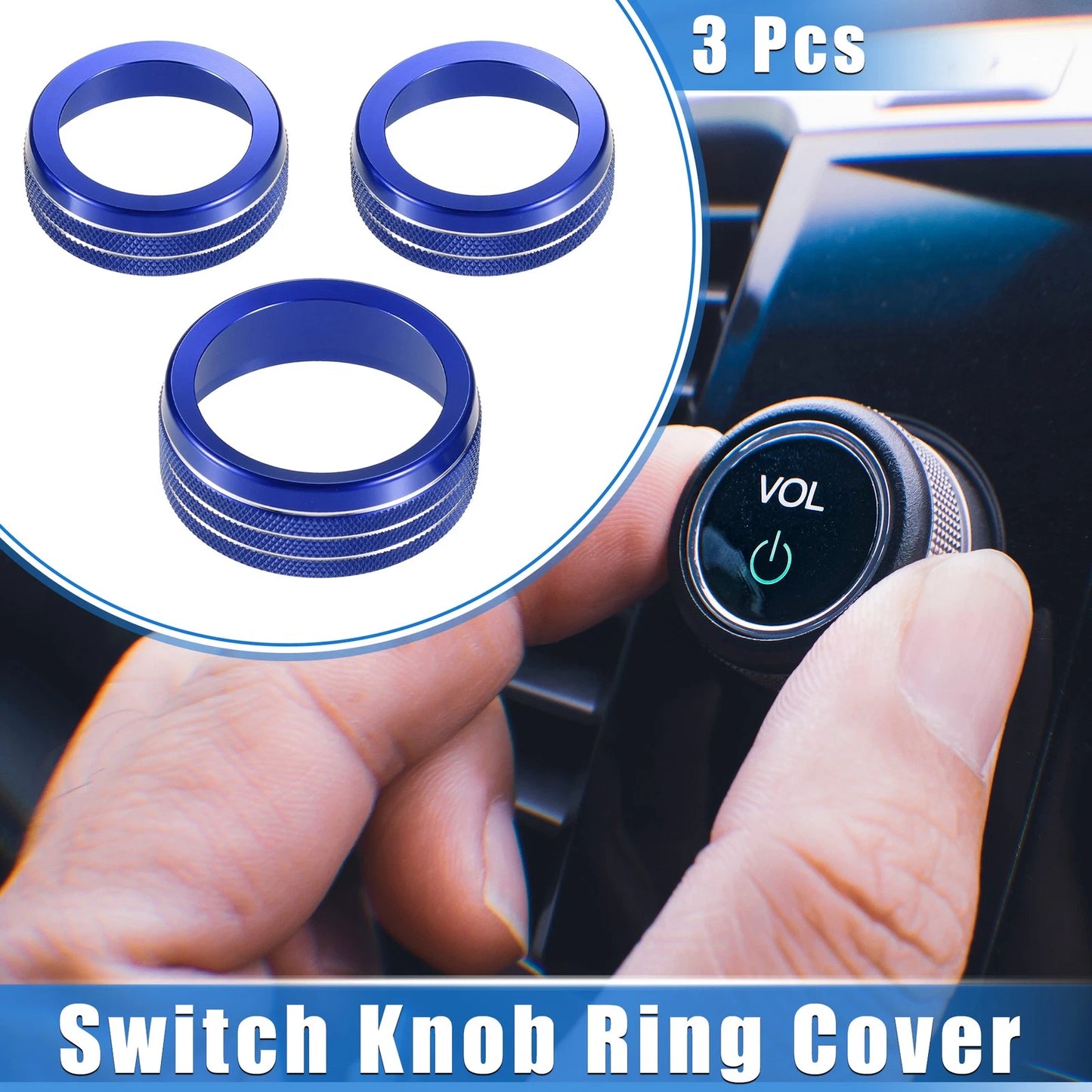 3 Pcs Tune Switch Knob Ring Cover for Dodge Dart (2012-2018) Blue