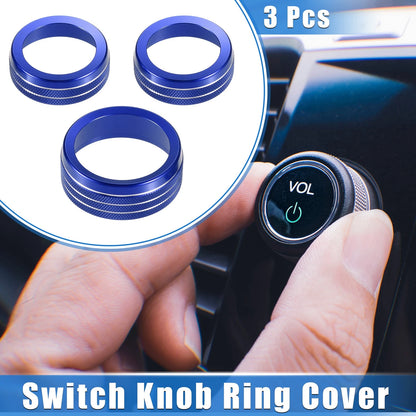 3 Pcs Tune Switch Knob Ring Cover for Dodge Dart (2012-2018) Blue