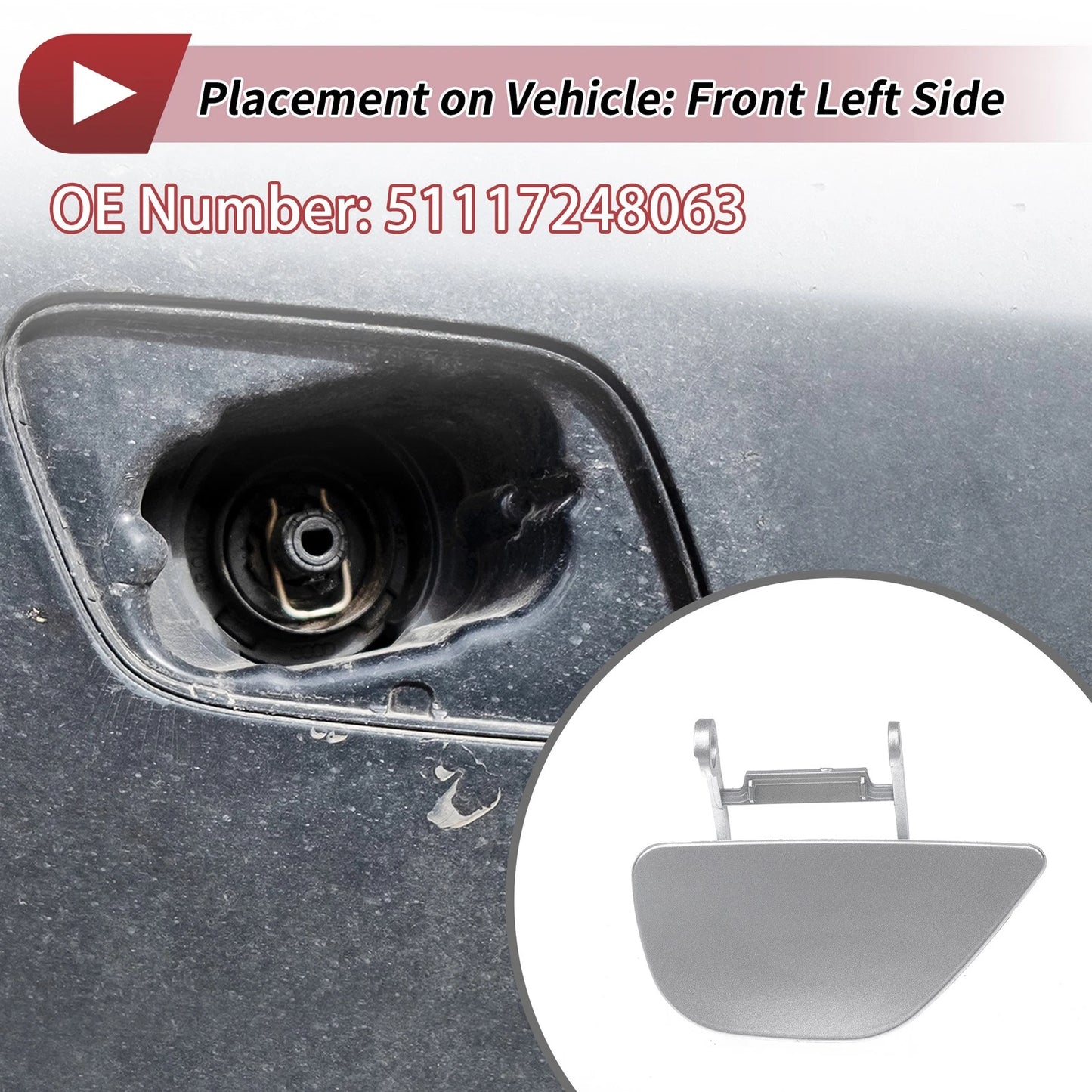 Front Left Washer Nozzle Cover for BMW 535i GT (2010-2017) Silver Tone