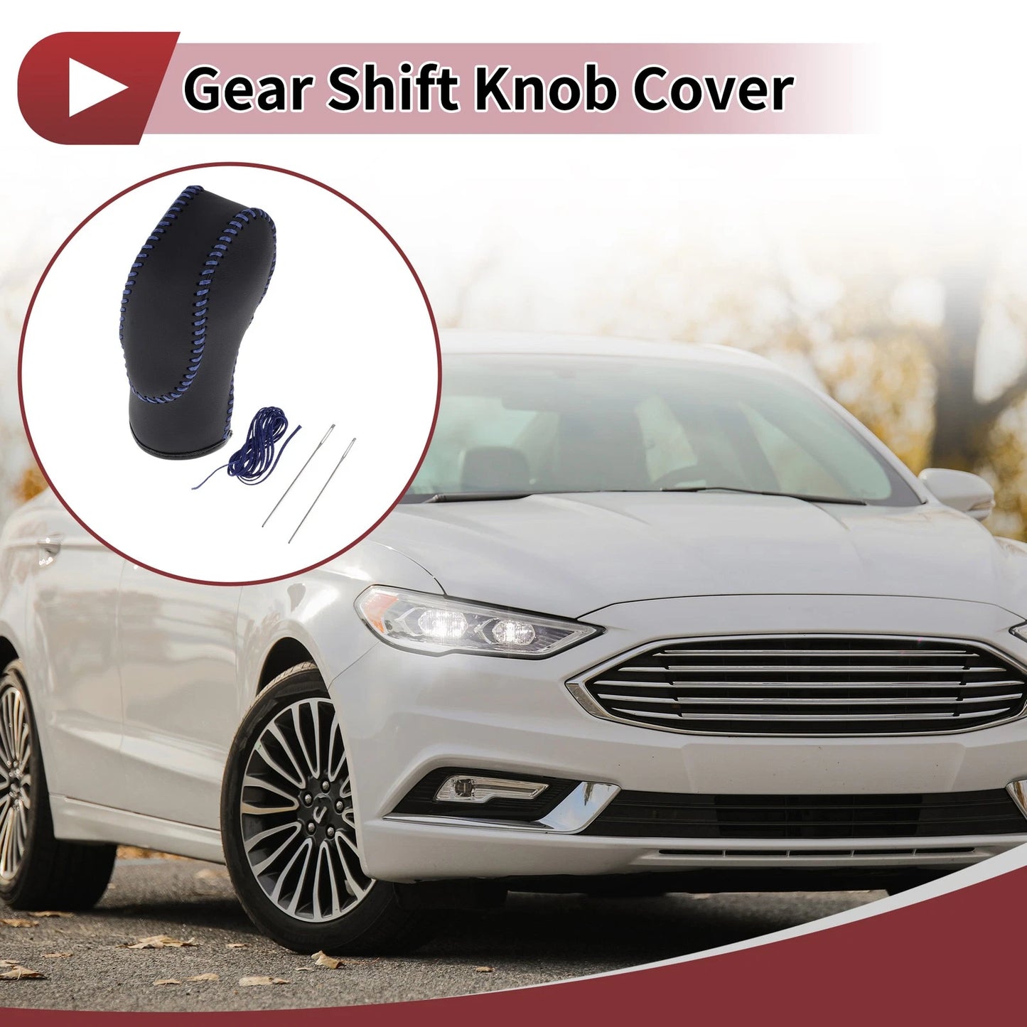 Car Gear Shift Knob Cover for Ford Fusion (2013-2016) Black Blue Faux Leather