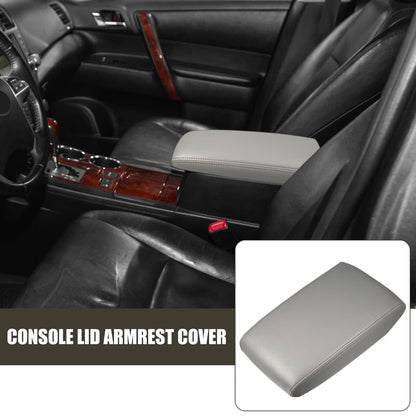 Car Center Console Lid Armrest Cover Faux Leather Gray for Toyota Highlander