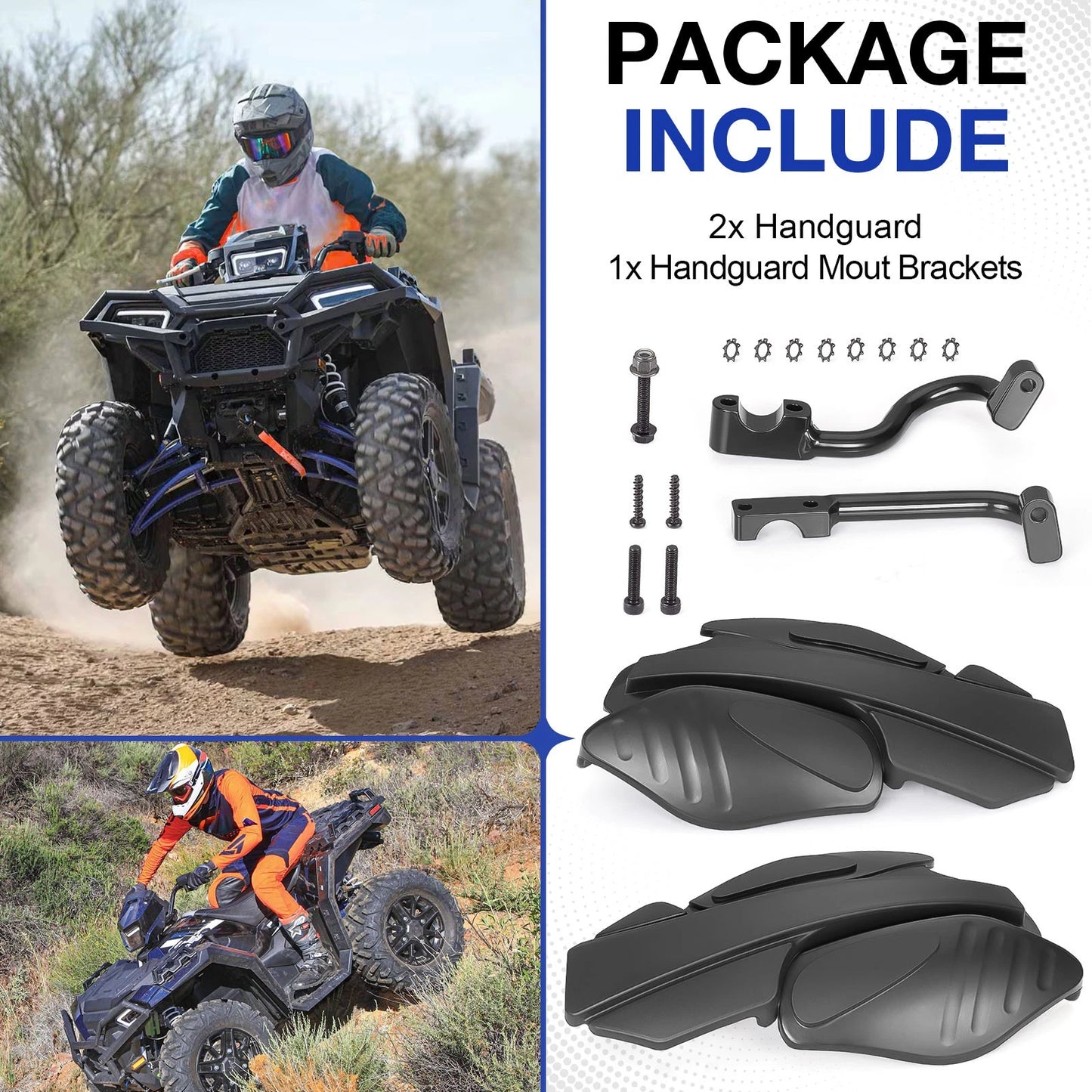 Left & Right Black Hand Guard w/ Bracket for Polaris Sportsman XP 1000 (2015-2024)