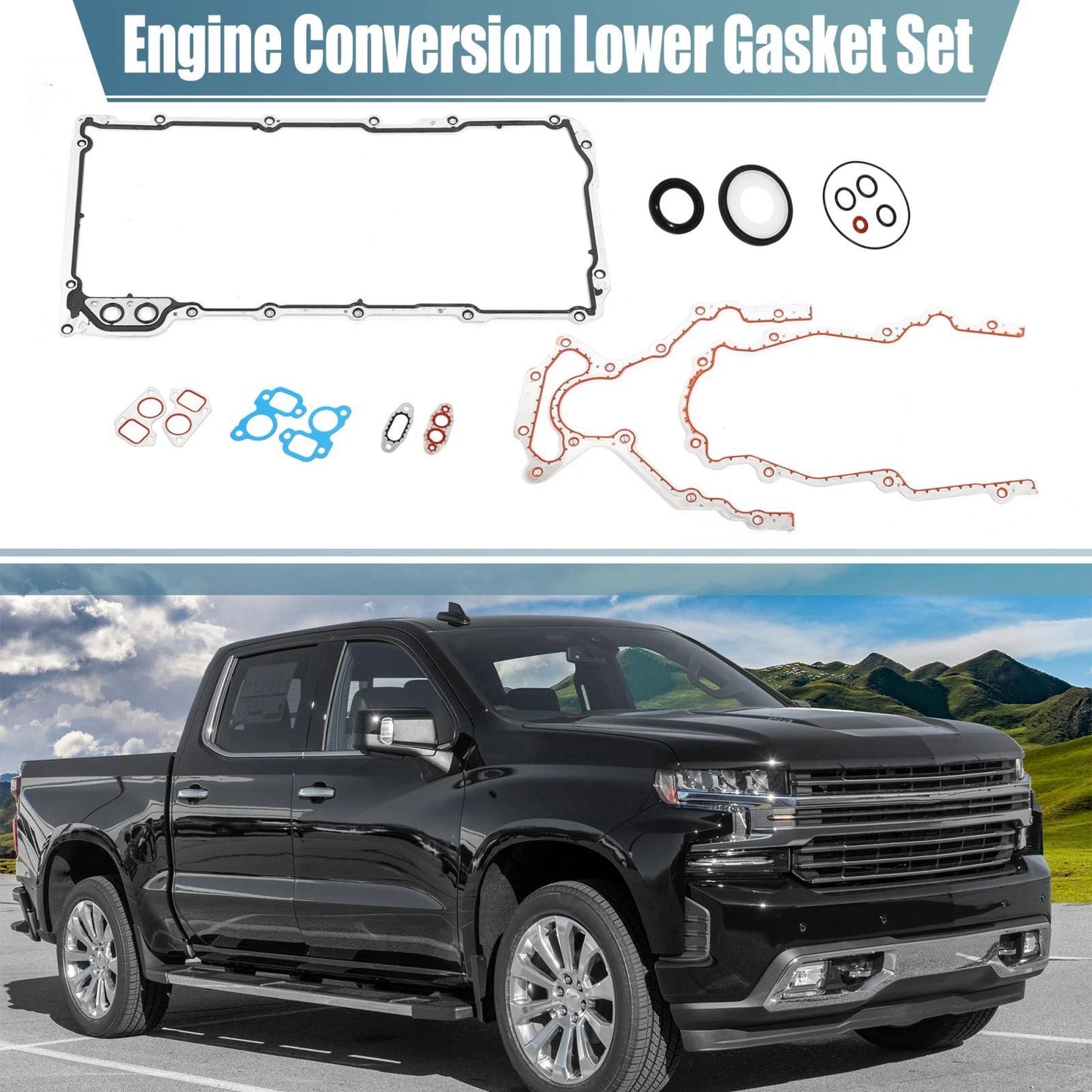 Gasket Set for GMC Cadilla Rubber Aluminum Silver Tone
