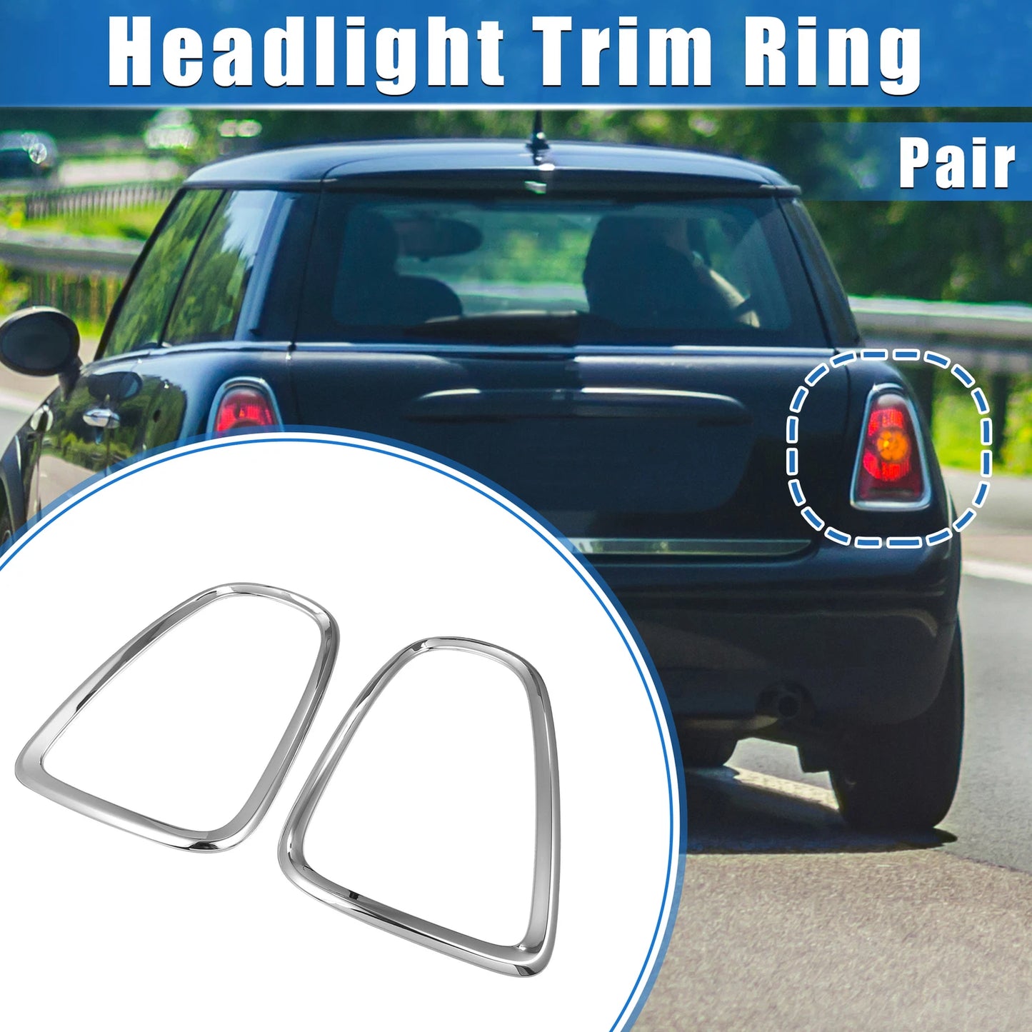 Pair Taillight Trim Rings for Mini Cooper R58 Coupe (2011-2015) Silver Tone