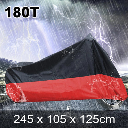 XL 190T Rain Dust Motorcycle Cover Black+Red Outdoor Waterproof UV Protector