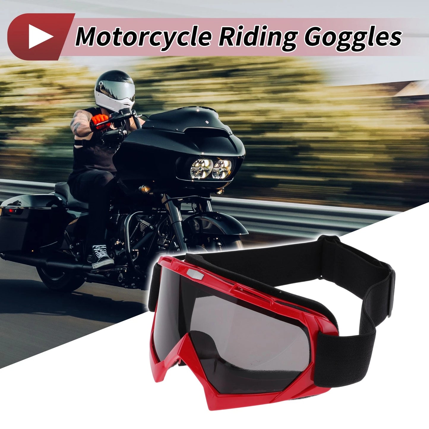 1 Set Motorcycle Riding Goggles Grey Lens Red Frame PC Cycling for Motorcycle