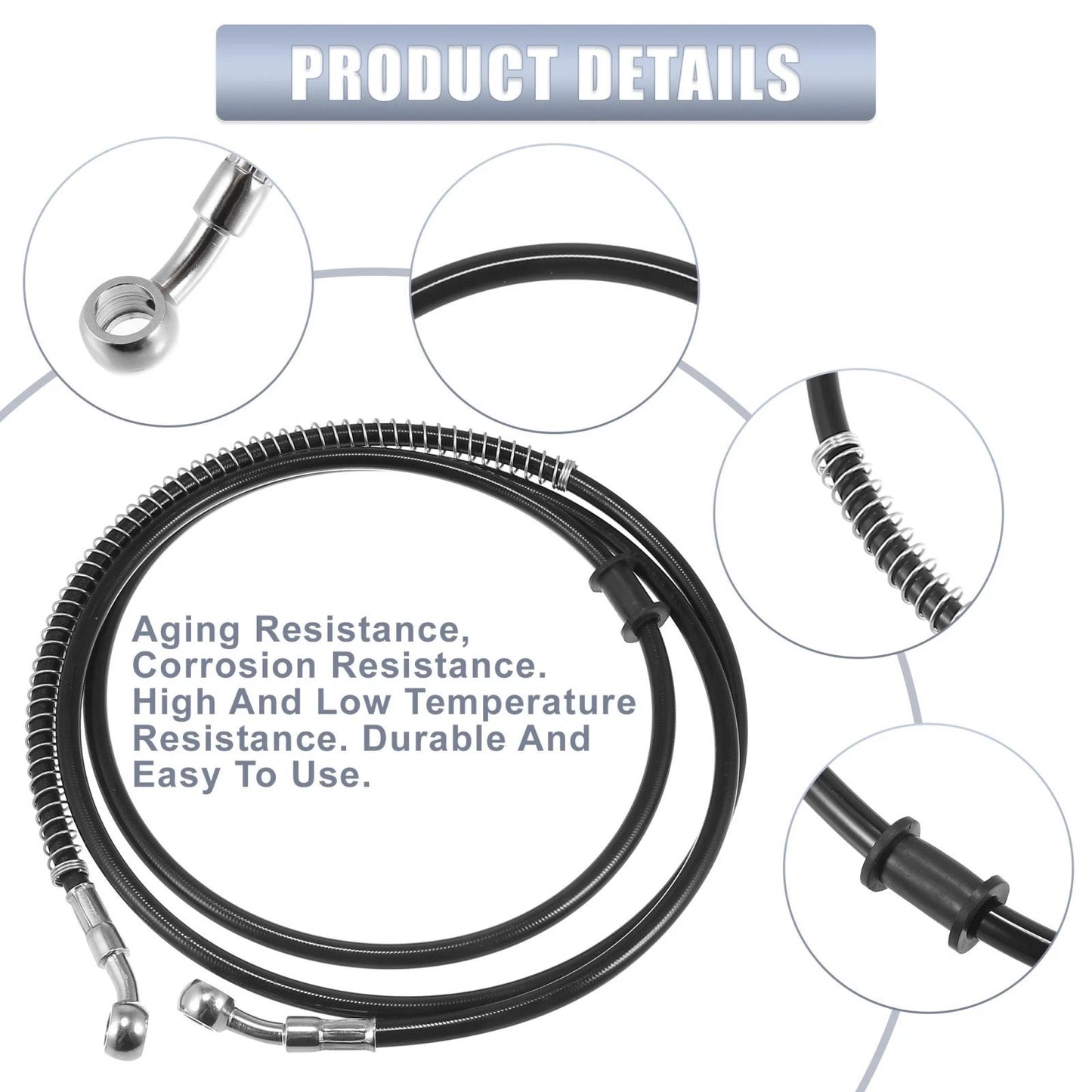 Hydraulic Brake Line 70.87" 10mm Oil Hose Pipe Stainless Steel for Motorcycle
