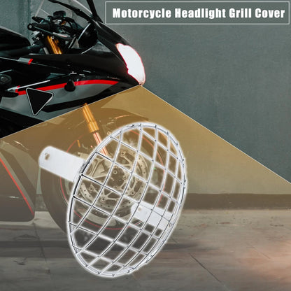 7.8" Chrome Plating Metal Headlight Mesh Grill Grid Cover for Harley
