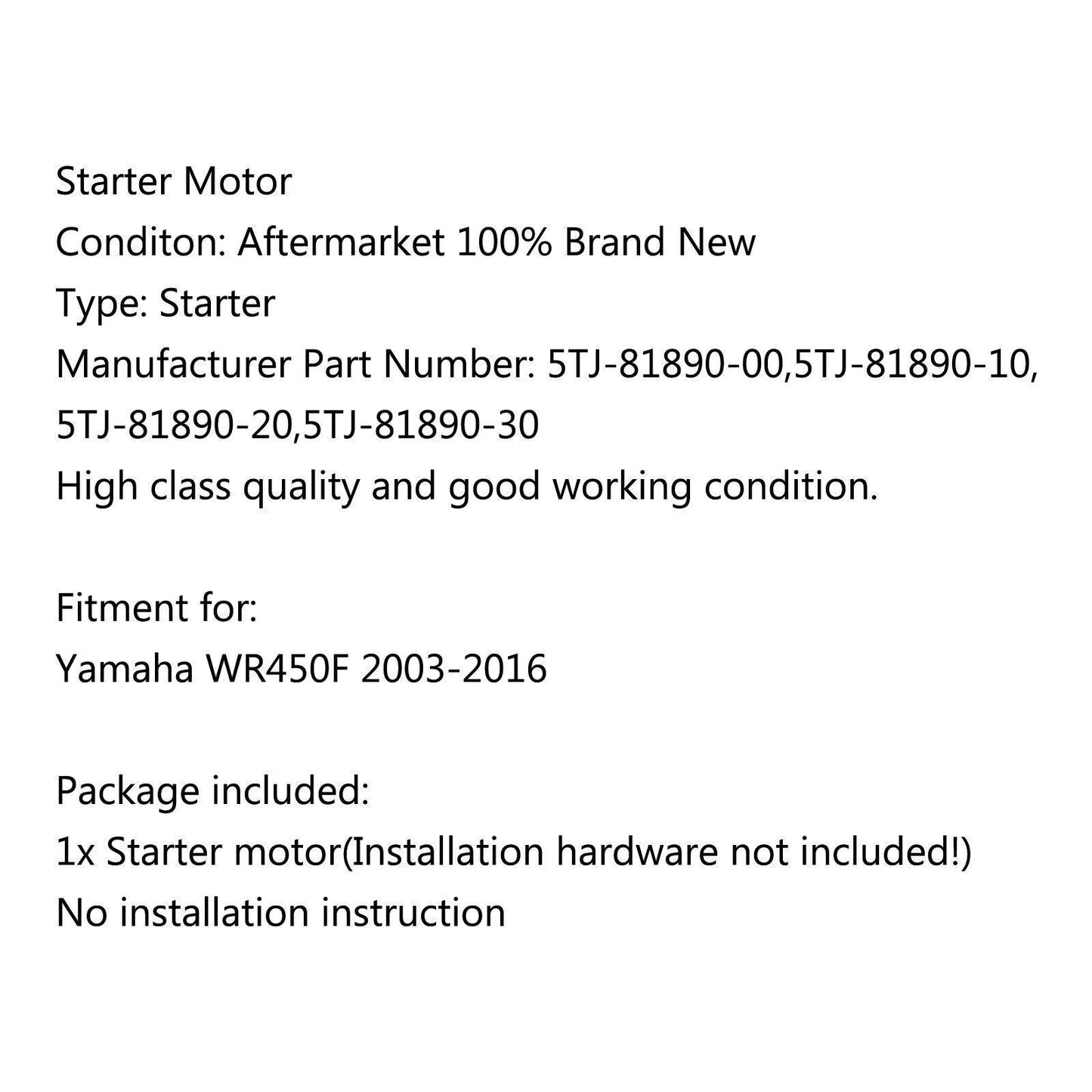 Starter for Yamaha WR450F (2003-2006)