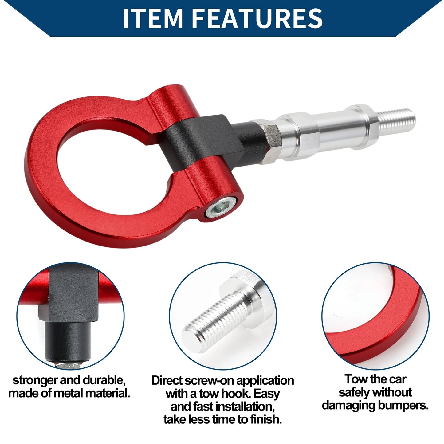 Tow Hook Ring 20.4cm for Honda S2000 (2000-2009) - Red Metal Accessory