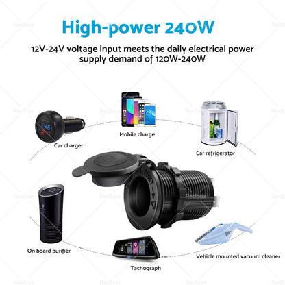 Waterproof 12V  Car Cigarette Lighter USB Charger Power Adapter Outlet