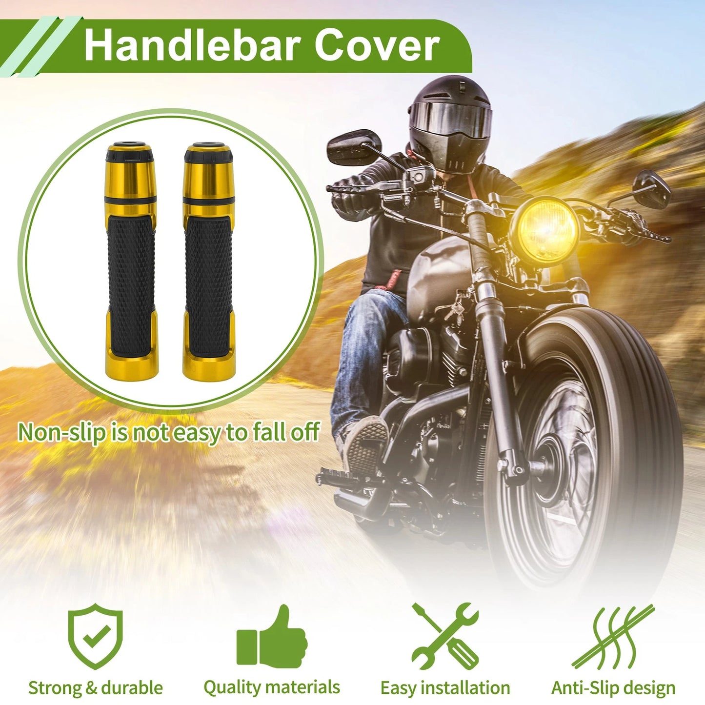 7/8" 22mm Hand Grips End Covers Rubber Gold Tone for Motorcycle