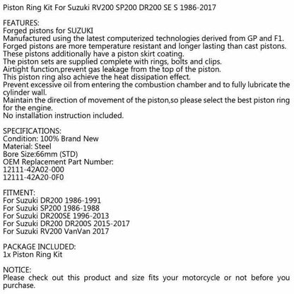 Piston Ring Kit 66mm for Suzuki DR200 DF200 (2000-2002)