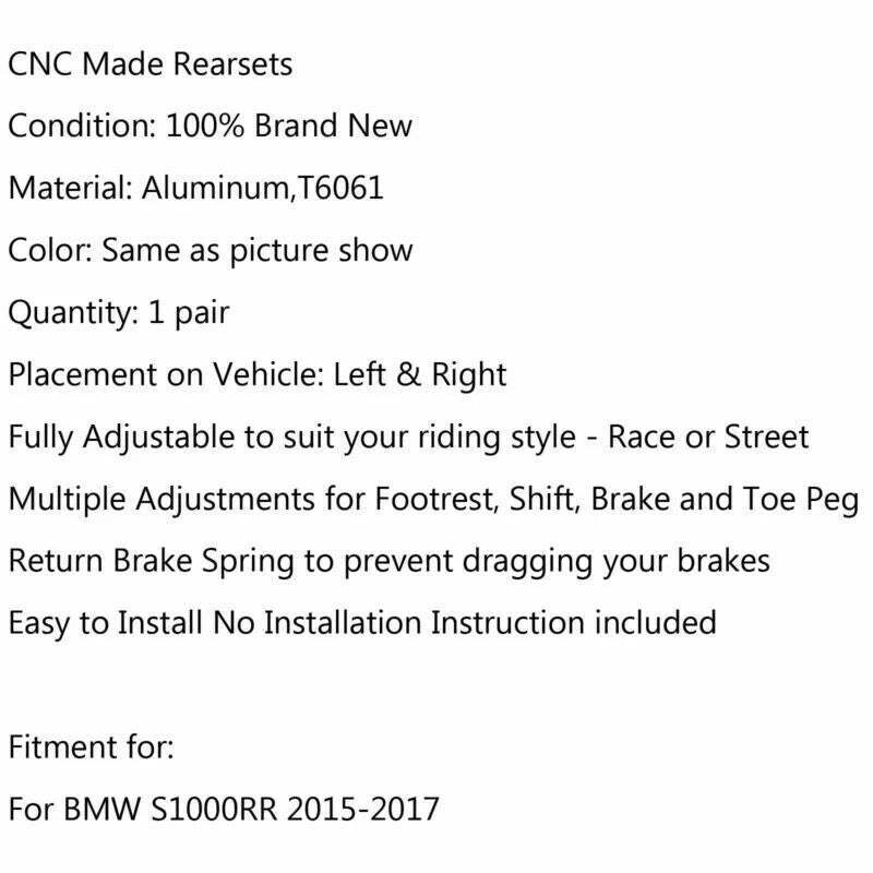 CNC Rear Footrests for BMW S1000RR (2015-2017) - Red 2 x Sets