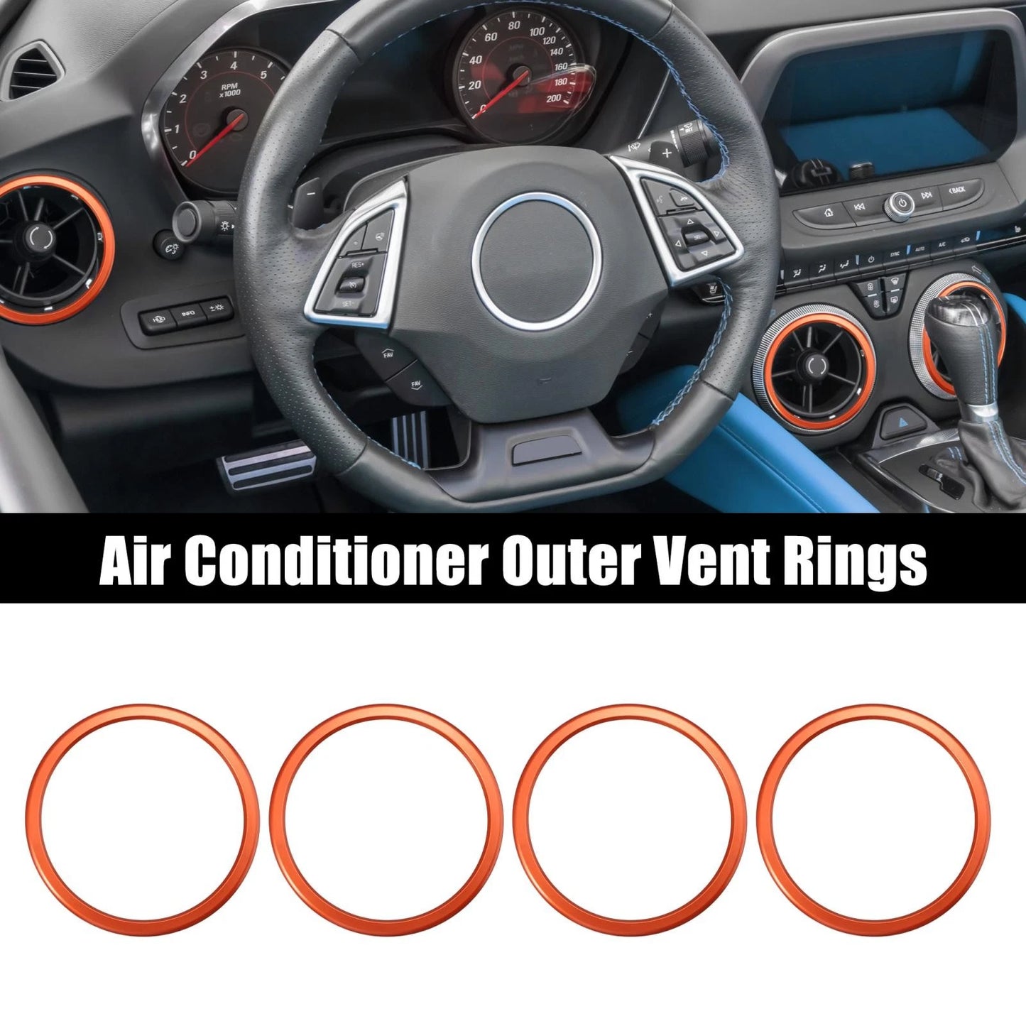 4 Pcs AC Outer Vent Ring Trim Covers for Chevrolet Camaro Orange (2016 - 2020)