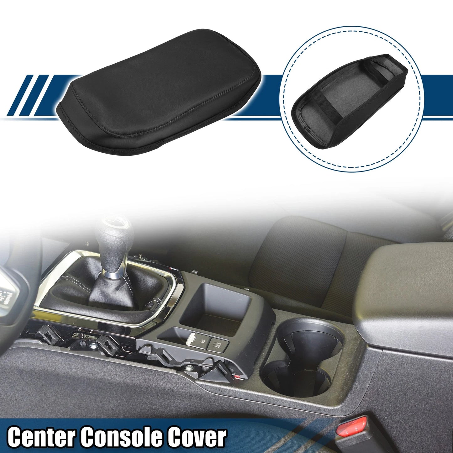 Auto Center Console Armrest Cover for Hyundai Kona 2018-2023 Faux Leather Black