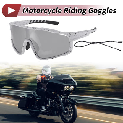 Motorcycle Riding Goggles Silver Tone Gray Lens White Black Frame PC UV400