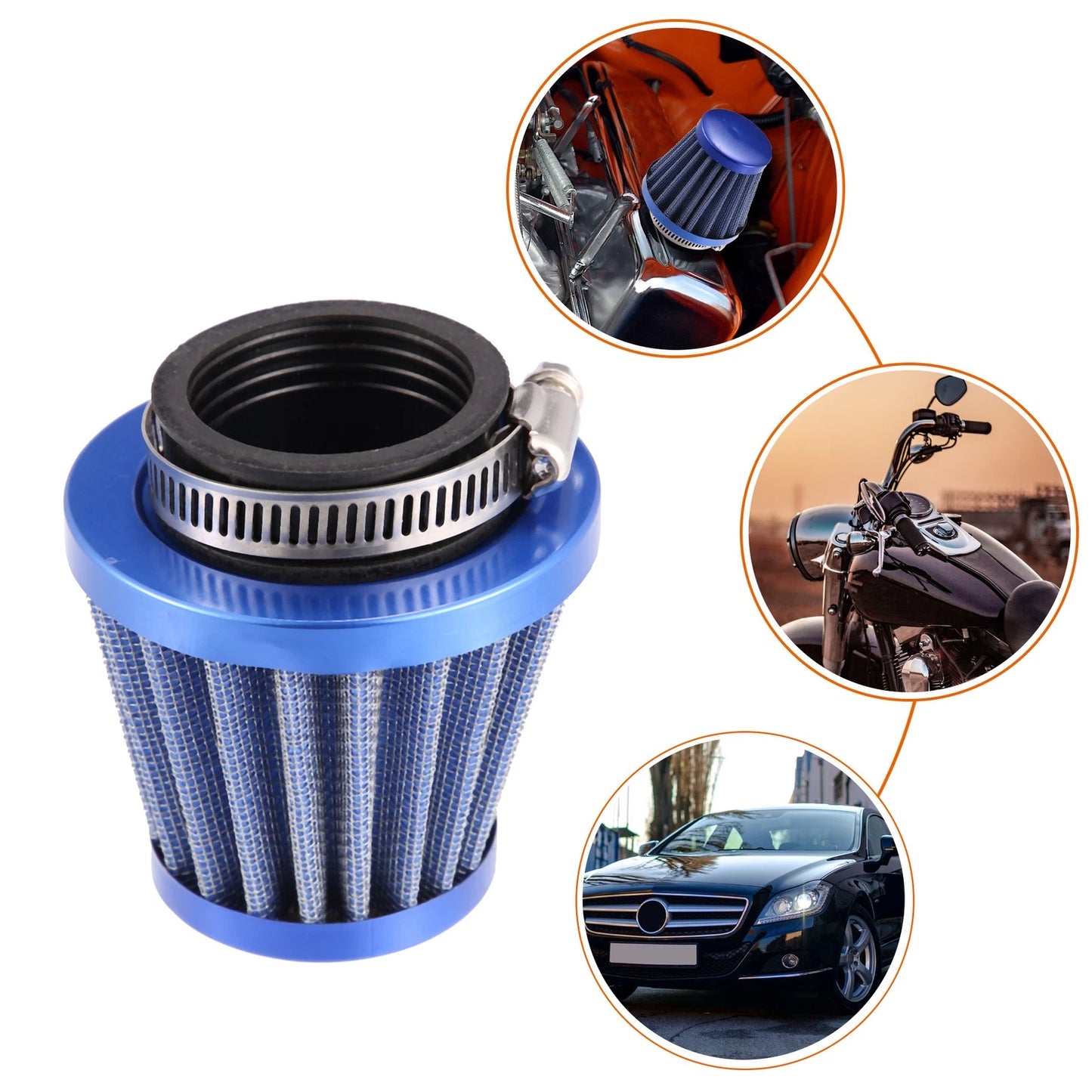 38mm Air Filter Cleaner Round Tapered Blue for Motorcycle