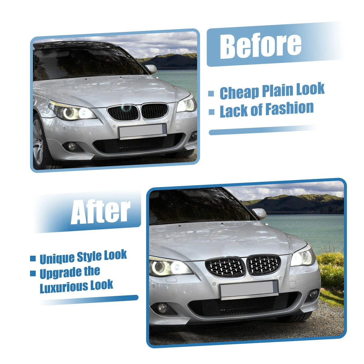 1 x Front Hood Bumper Grille Grill Diamond Star for BMW 5 Series (2004 - 2009)