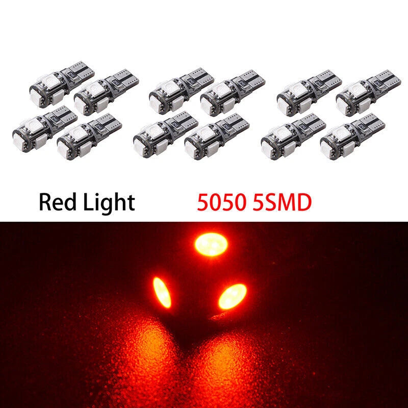 12PC T10 Red LED Wedge Light Bulbs for Car (W5W 194 168 2825 158 192)