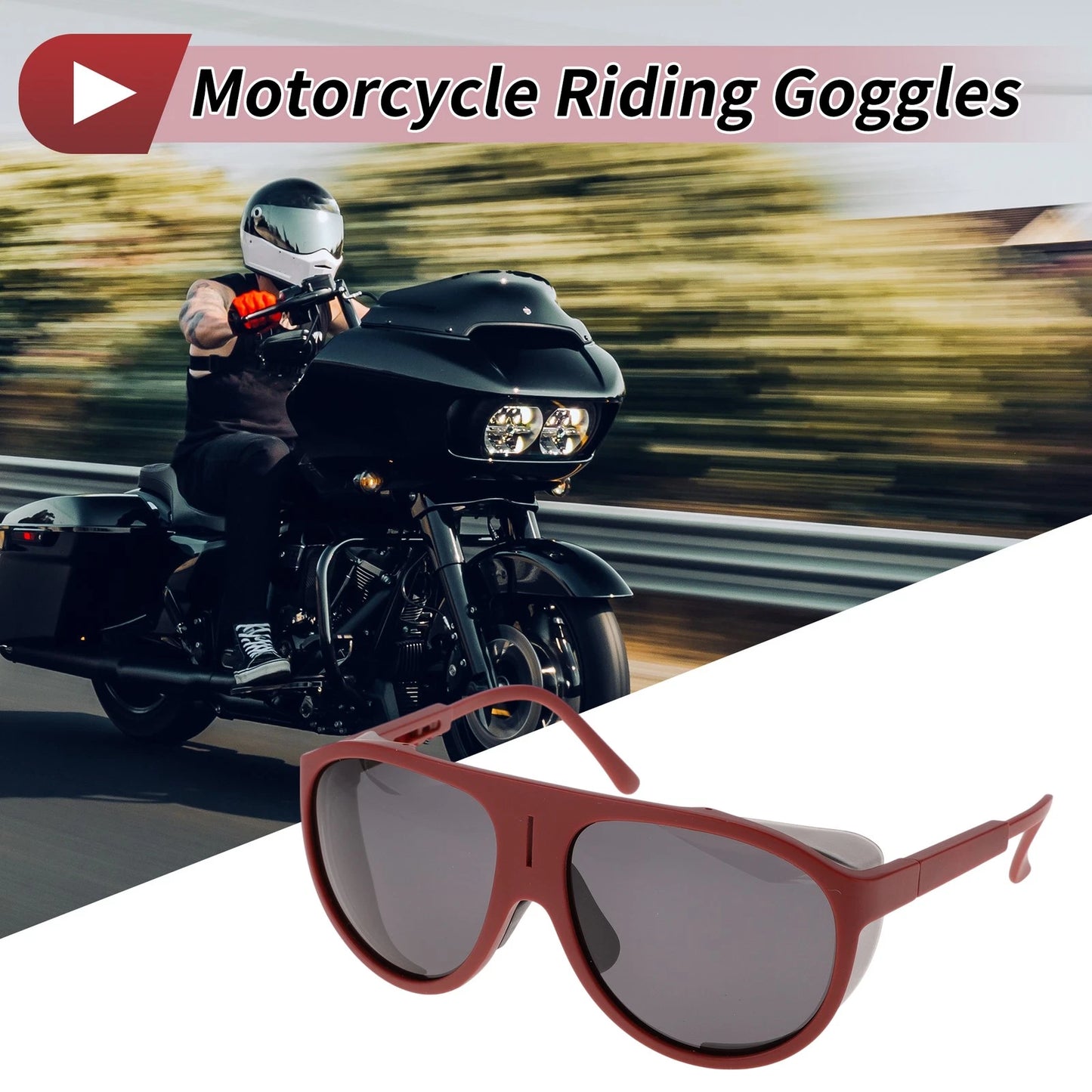 Motorcycle Riding Goggles Deep Gray Lens Wine Red Frame Tri-acetel Cellulose
