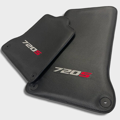 Floor Mats Set for McLaren 720S Black Carbon Fiber Leather (2017-2023)