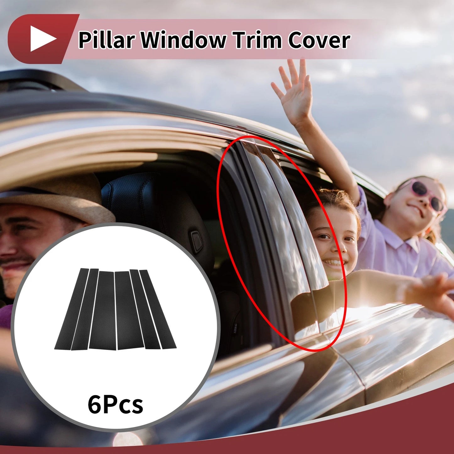 6 Pcs Carbon Fiber Car Door Pillar Window Trim for Toyota Noah (2020-2023)
