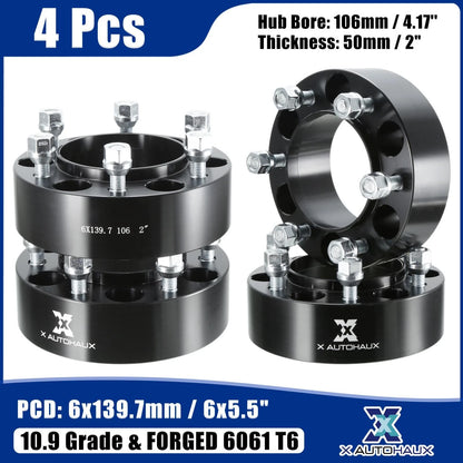 4pcs 6 Lug 2 in M12x1.5 Thread 6x5.5 in Wheel Spacers Black for Universal