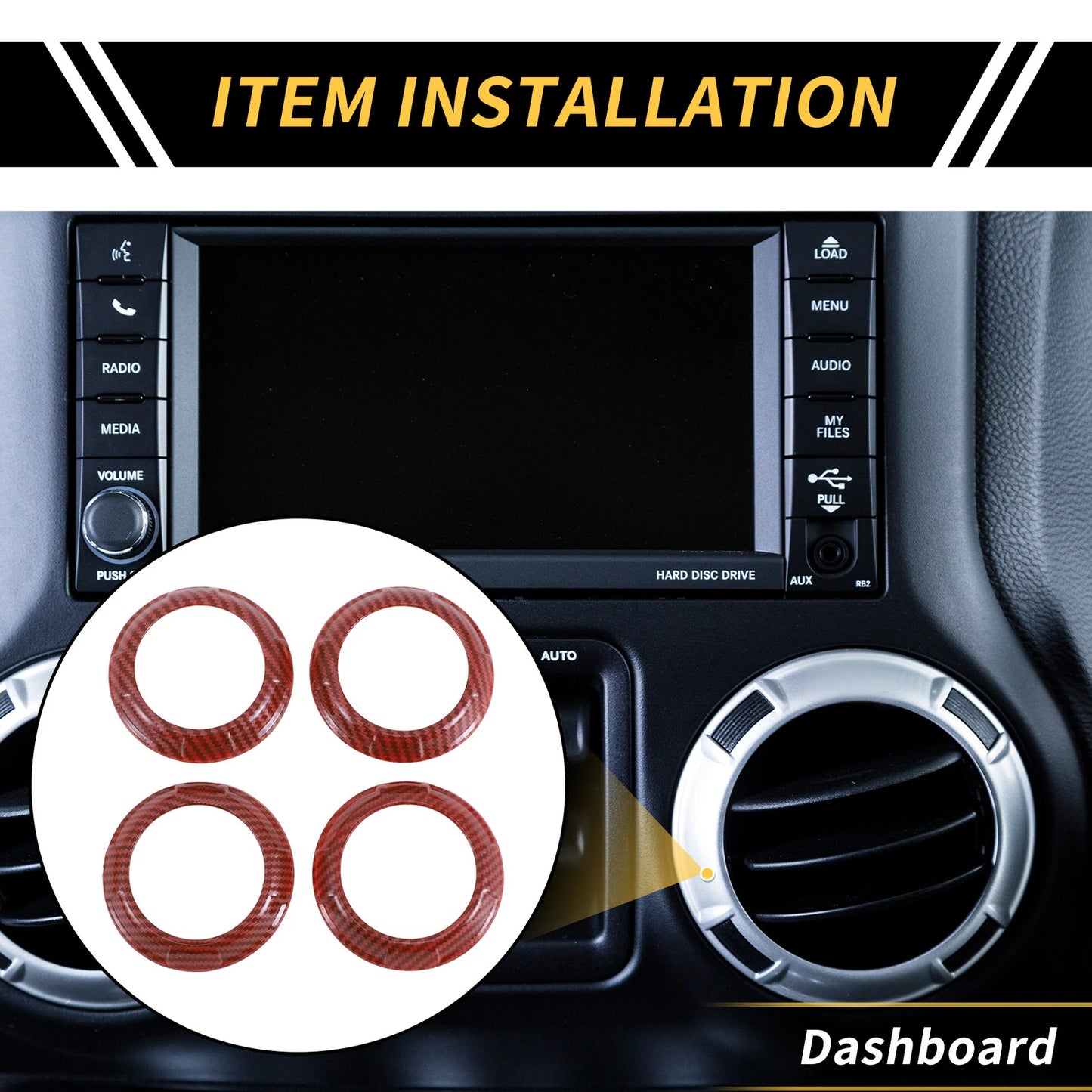 AC Vent Dashboard Decoration Rings for Jeep Wrangler JK JKU (2011-2017) Red
