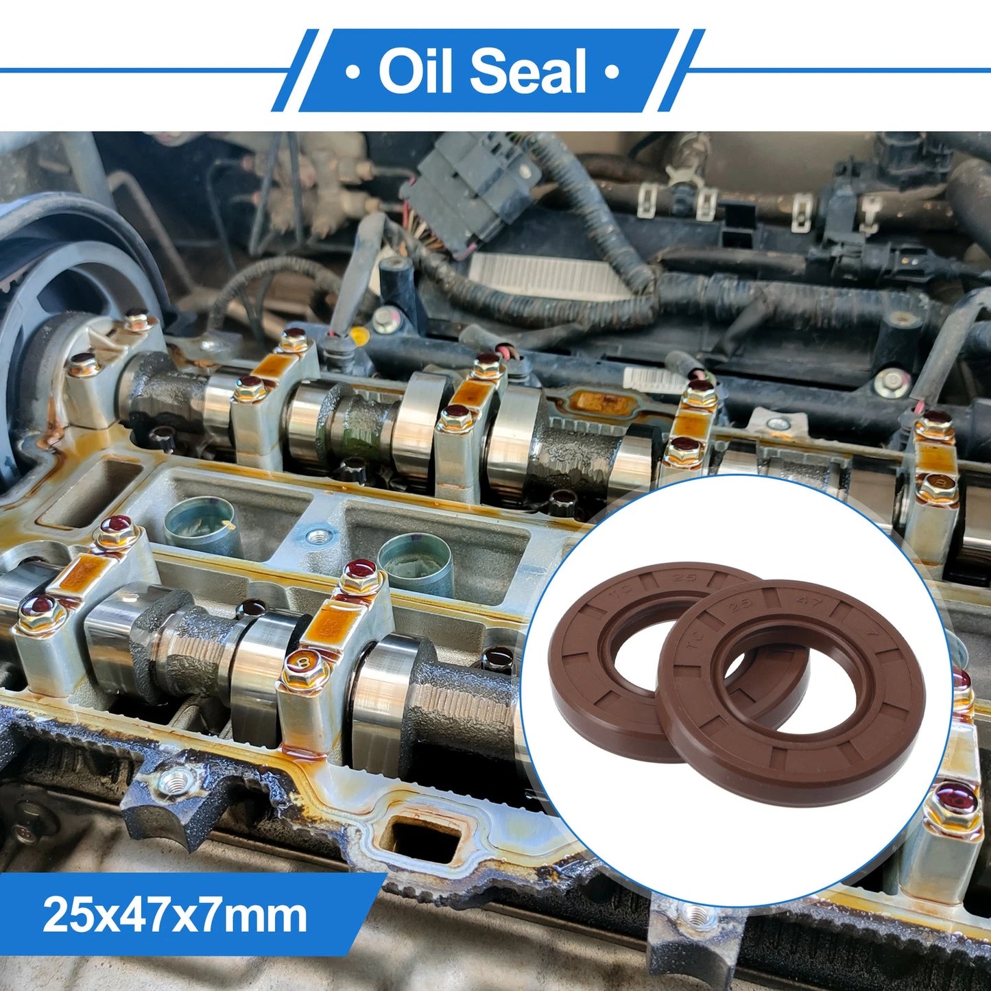 Oil Seal 2 x Seal Ring Rotary Shaft Seal FKM Rubber 25x47x7mm Brown