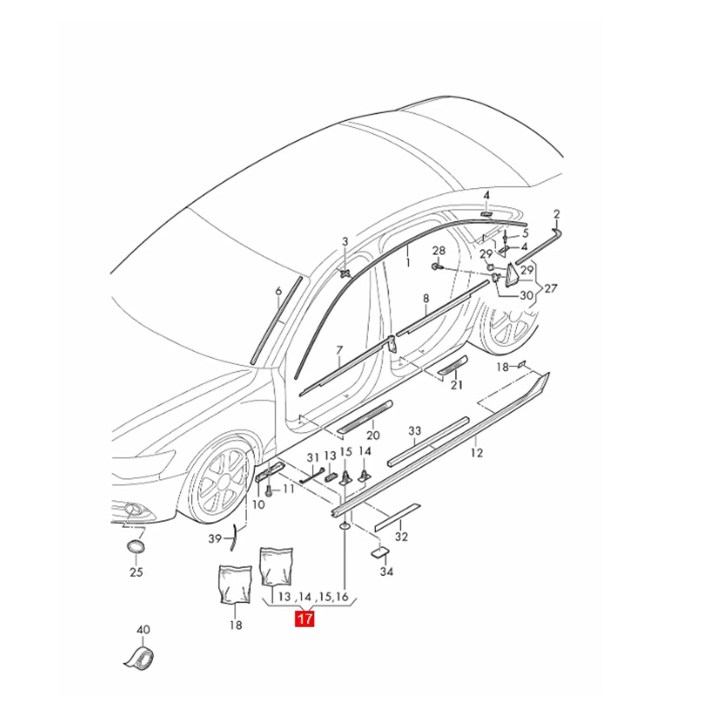 Side Skirt Attachment Clips for Audi A6 (2012-2014)