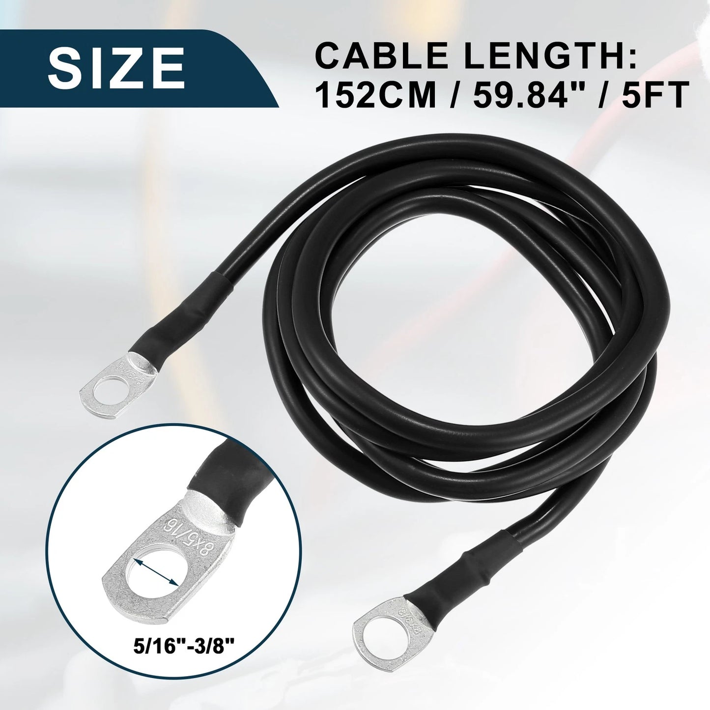 Cable 5/16-3/8 in 5 ft Inverter Battery Wire Black for Car Make Model