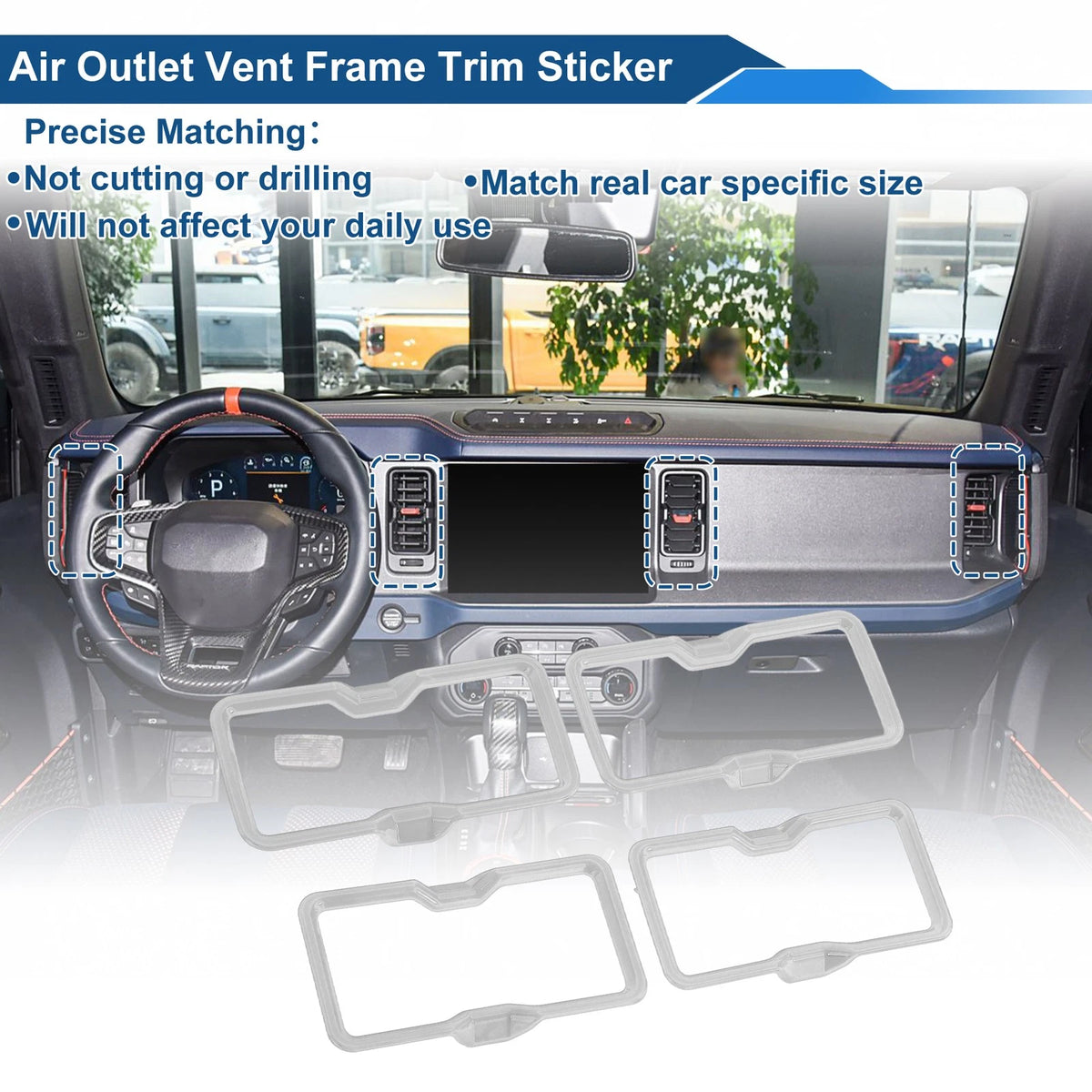 Air Condition Outlet Vent Trim Cover Frame 4 x for Ford Bronco (2021-2024)