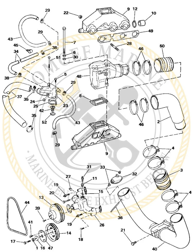 Exhaust Pipe Hose for OMC Sterndrive (Lower & High Rise to Elbow) 0913405/591