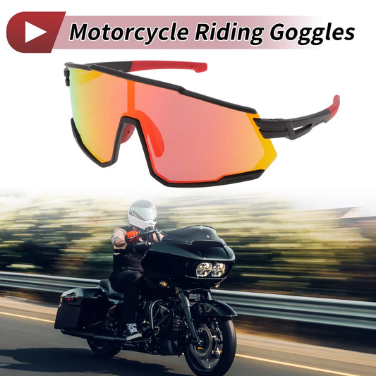 Goggles for Motorcycle Riding Red Lens Black Frame Cycling Sunglasses UV400