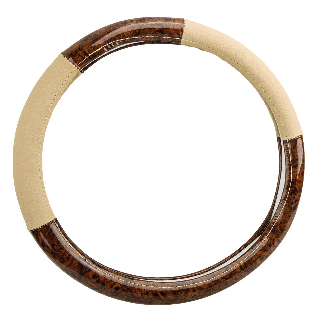 15" PU Leather Wood Grain Steering Wheel Cover for SUV, Car, Van (All Years)
