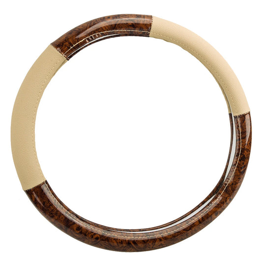 15" PU Leather Wood Grain Steering Wheel Cover for SUV, Car, Van (All Years)