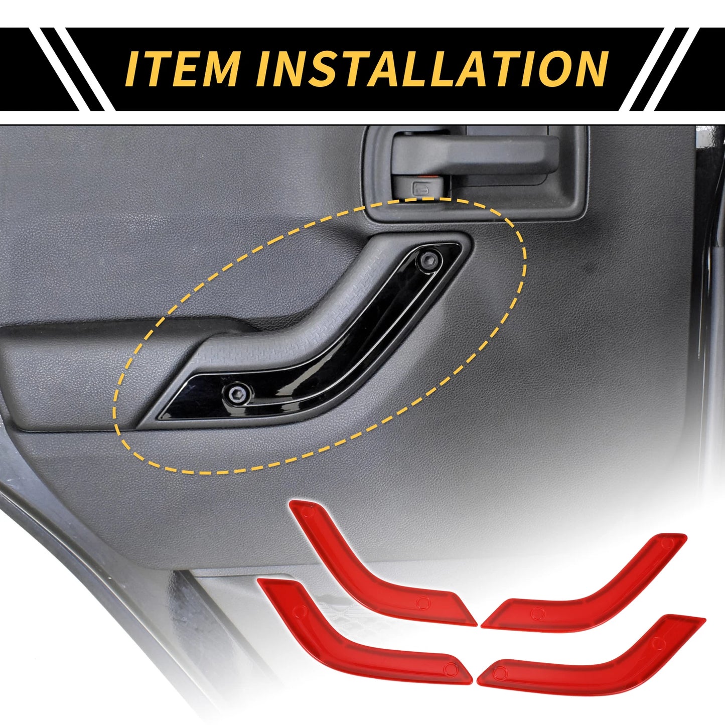 Red Front Rear Door Handle Panel Bezel Cover Trims for Jeep Wrangler (2007-2023)