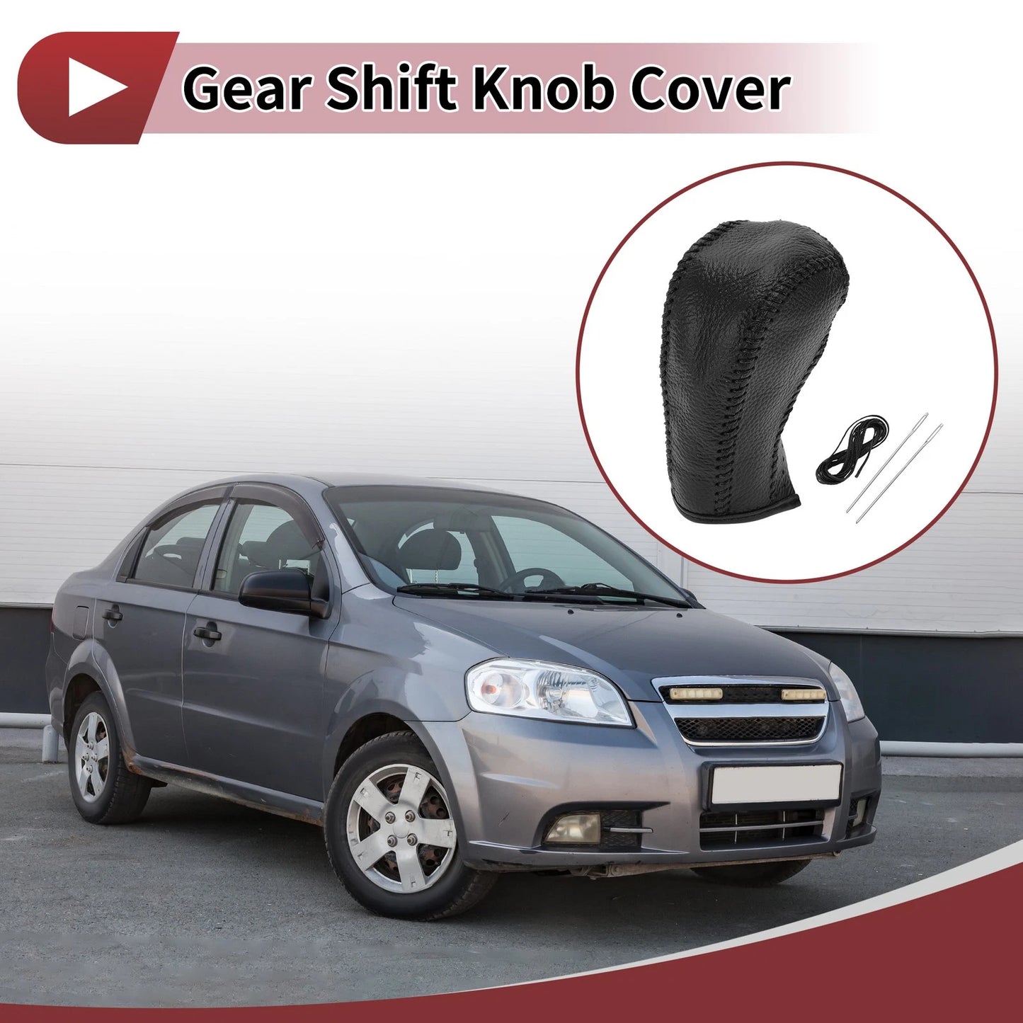 Pebbled Gear Shift Knob Cover Black Faux Leather for Chevrolet Cruze